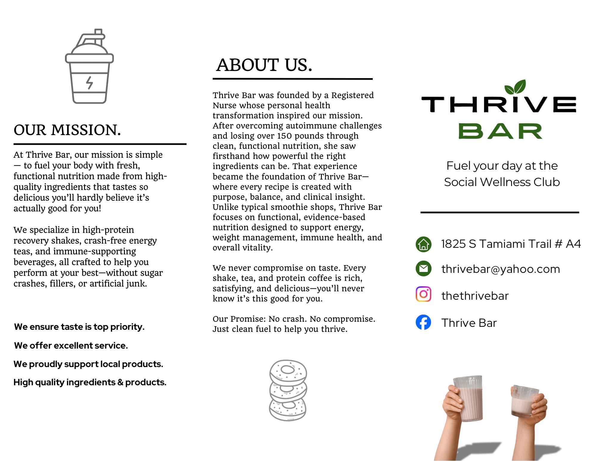 Thrive Bar menu back